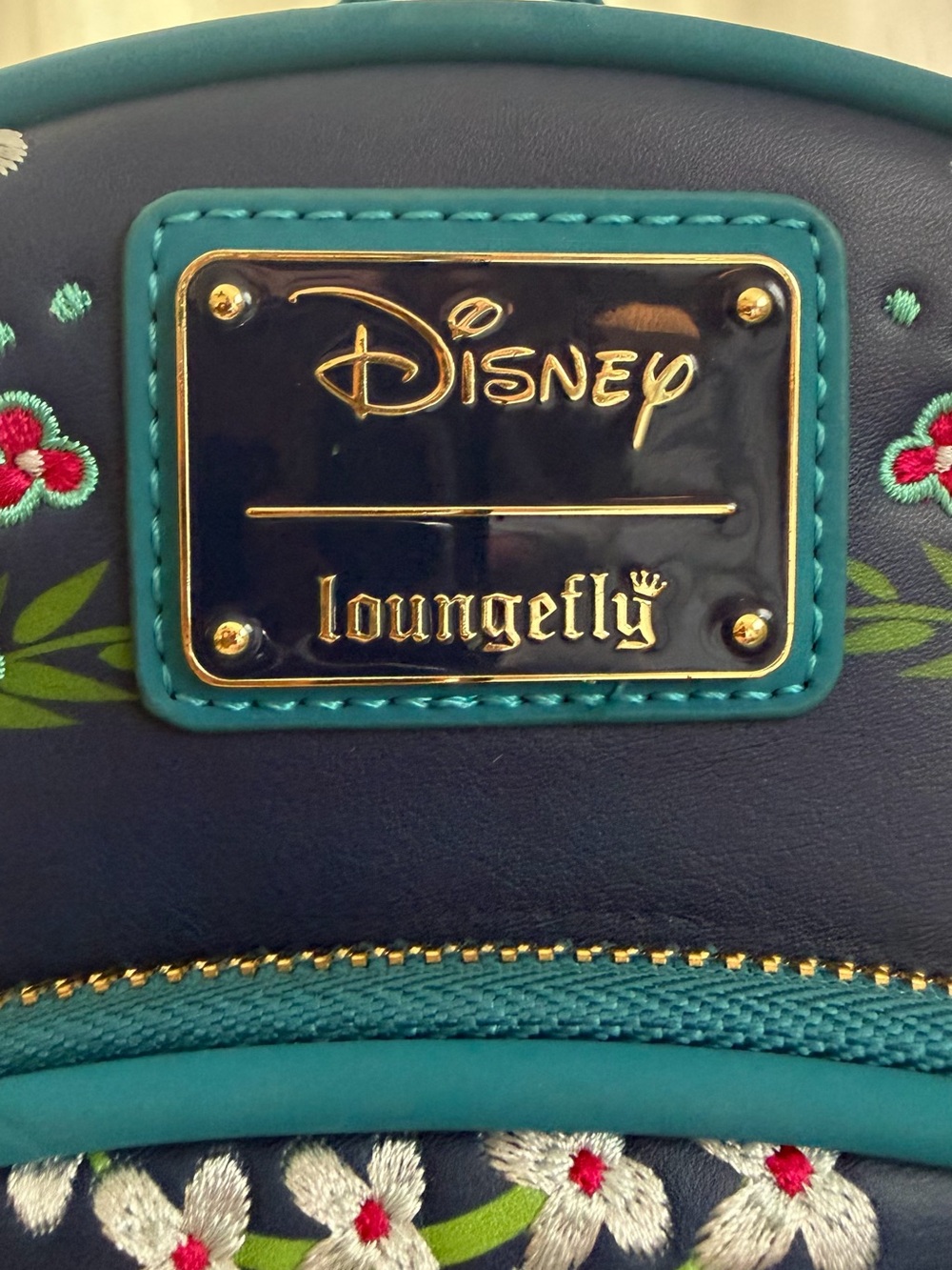 Disney Loungefly Aurora Floral Mini Backpack - Navy Teal - Picture 2 of 4